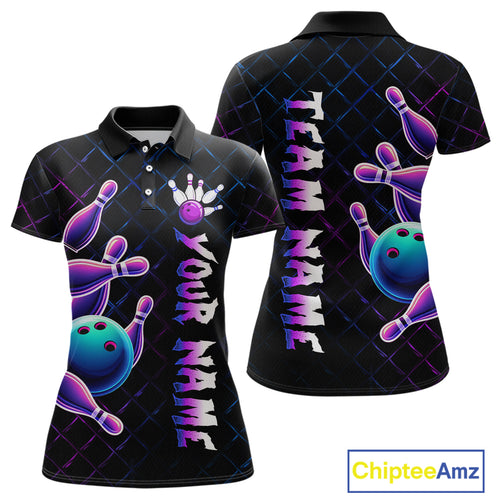 Neon Bowling Custom Women Bowling Shirt Polo & Quarter-Zip Bowling Team Jerseys HNT70