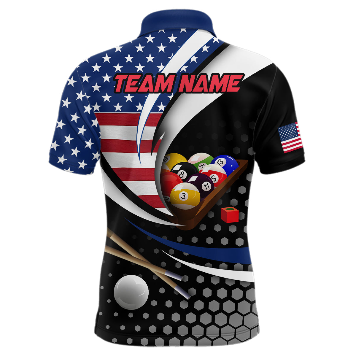 Custom US Flag 8 Ball Billiard Shirts for Men Billiard Team Shirts Billiard League Polo & 1/4 Zipper NNT83