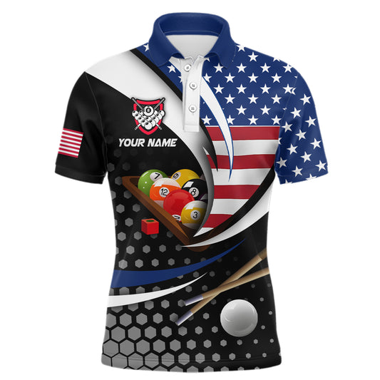 Custom US Flag 8 Ball Billiard Shirts for Men Billiard Team Shirts Billiard League Polo & 1/4 Zipper NNT83