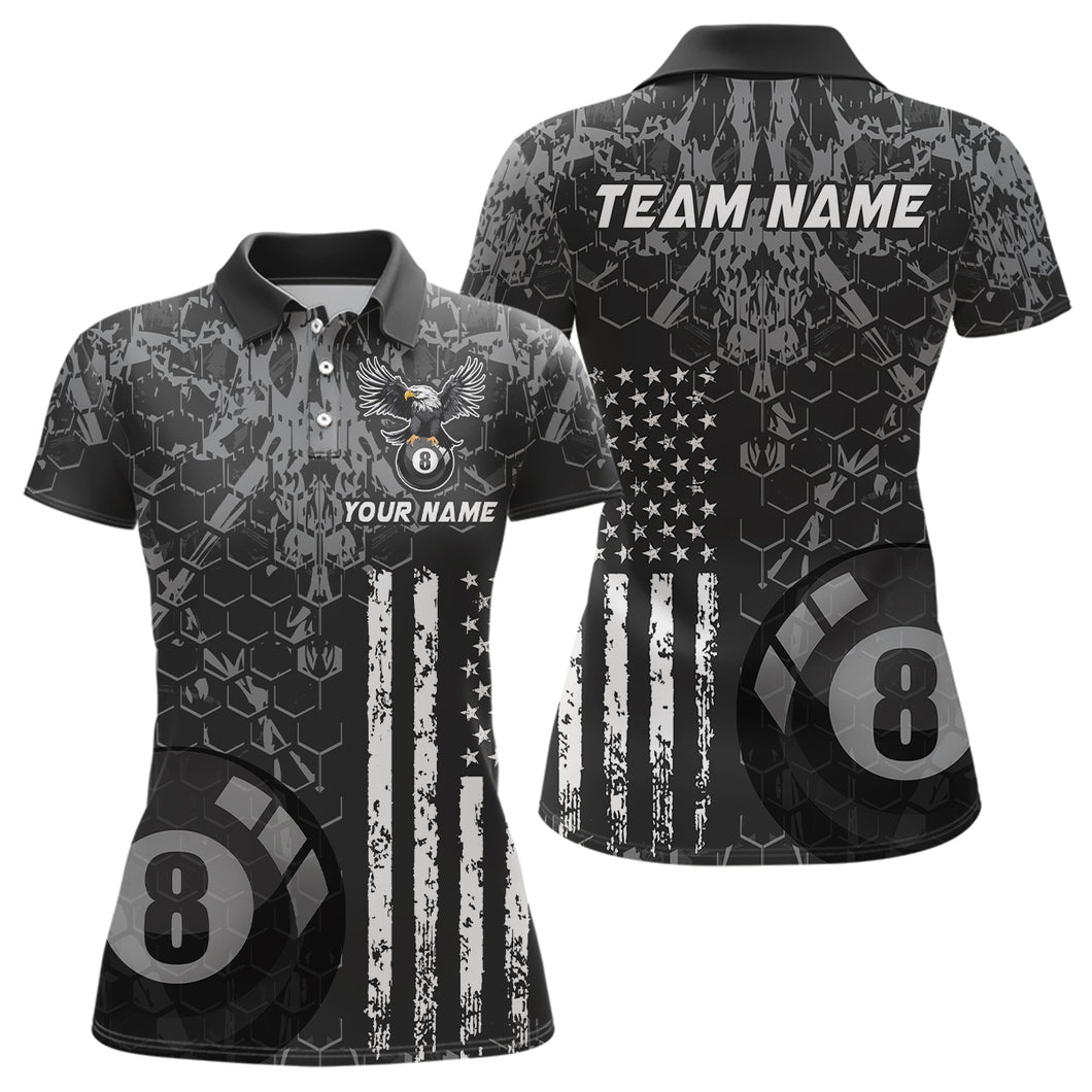 US Flag Eagle Billiard Jerseys 8 Ball Pool Billiard for Women Billiard Shirts Polo & 1/4 Zip NNT04