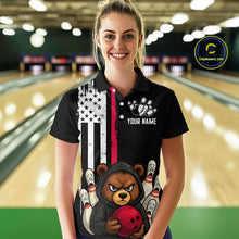 Load image into Gallery viewer, Custom American Flag Bear Bowling Women Polo &amp; 1/4 Zip Shirts Bowling Team Jerseys HNT90
