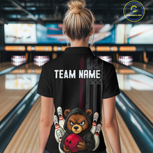 Load image into Gallery viewer, Custom American Flag Bear Bowling Women Polo &amp; 1/4 Zip Shirts Bowling Team Jerseys HNT90