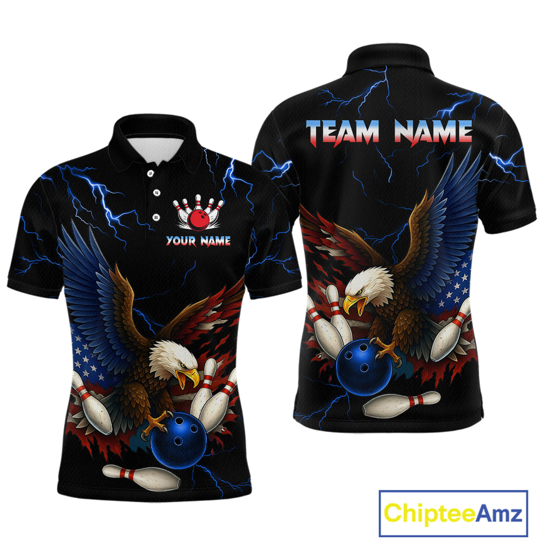 Blue Thunder US Flag Eagle Bowling Shirts for Men Team Bowling Polo & Quarter-Zip HNT96