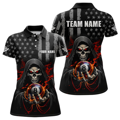 US Flag Skull Billiard Team Jersey for Women Billiard Shirt Polo & 1/4 Zip NNT40