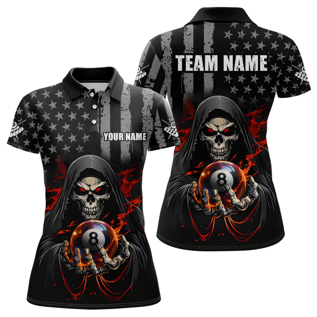 US Flag Skull Billiard Team Jersey for Women Billiard Shirt Polo & 1/4 Zip NNT40