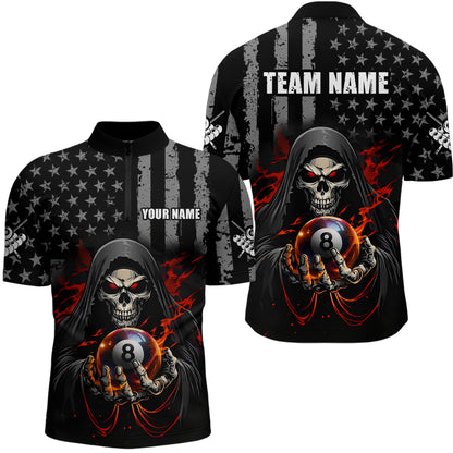 US Flag Skull Billiard Team Jersey for Men Billiard Shirt Polo & 1/4 Zip NNT40