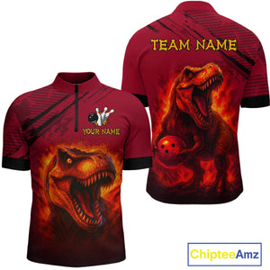 Red Dinosaur Bowling Custom Men Bowling Shirt Polo & Quarter-Zip Bowling Team Jerseys HNT72