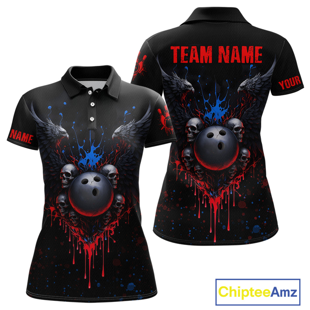 Custom Eagle Skull Bowling Women Shirts Bowling Uniform Polo & 1/4 Zip Bowling Team Jerseys HNT102