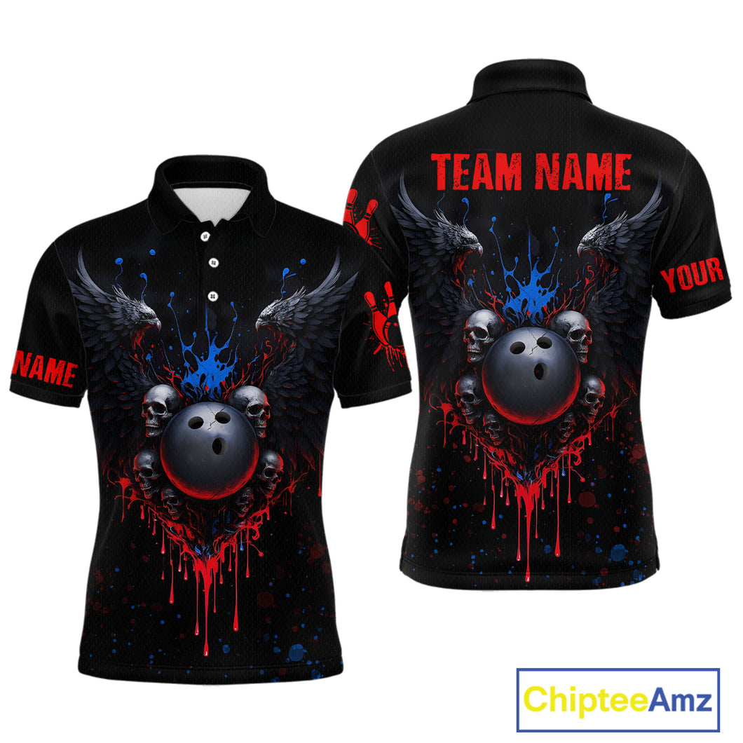 Custom Eagle Skull Bowling Men Shirts Bowling Uniform Polo & 1/4 Zip Bowling Team Jerseys HNT102