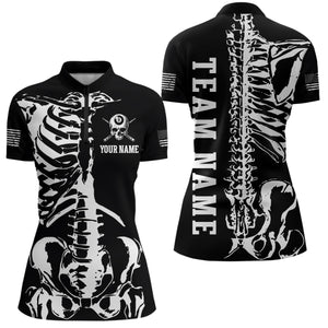 Custom Skull Bone 8 Ball Billiard Shirts for Women Billiard Team Jerseys Polo & 1/4 Zip Shirts NNT47