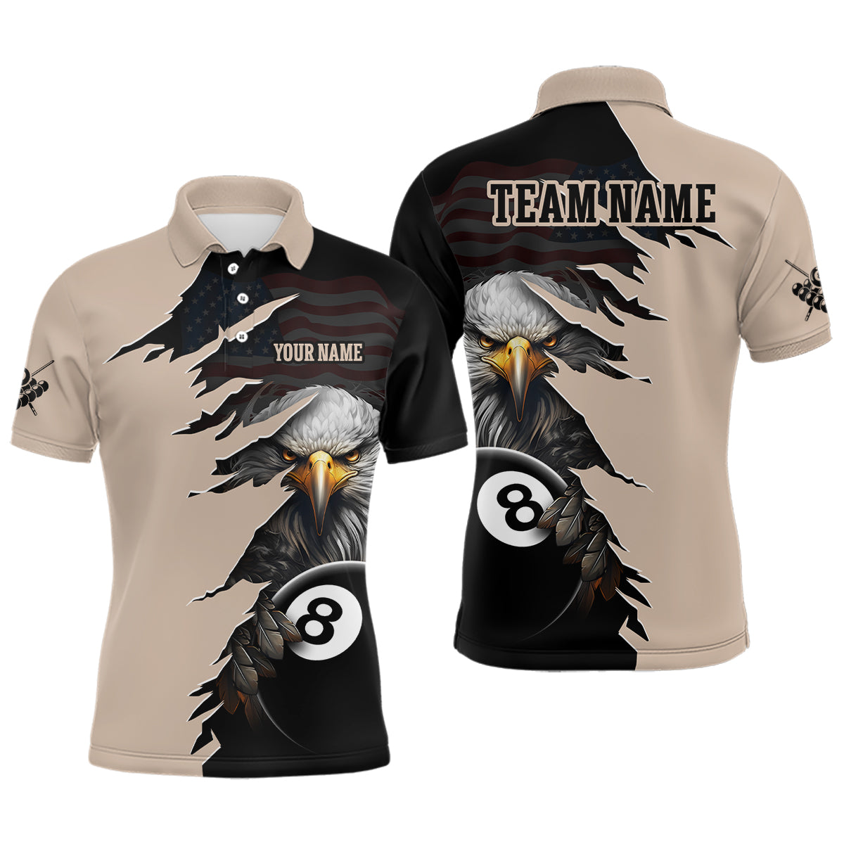 Funny US Flag Eagle Billiard Jersey for Men Billiard Shirt Billiard Gifts Polo & 1/4 Zip NNT14