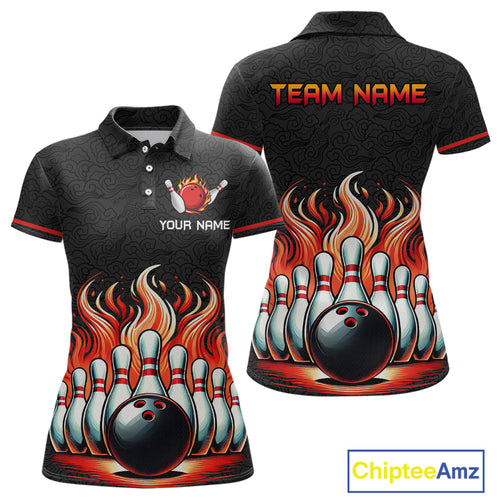 Flame Bowling Custom Women Bowling Shirt Polo & Quarter-Zip Bowling Team Jerseys HNT56