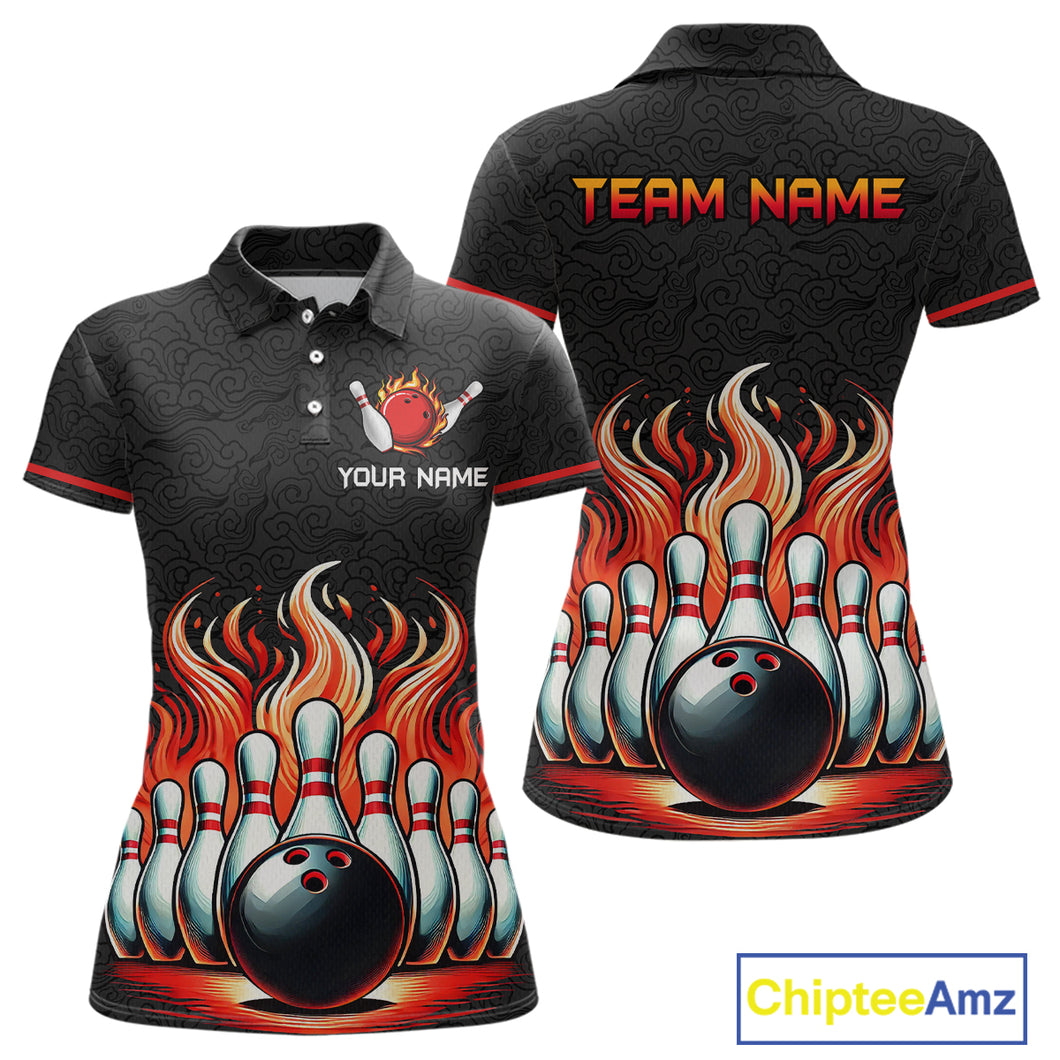 Flame Bowling Custom Women Bowling Shirt Polo & Quarter-Zip Bowling Team Jerseys HNT56