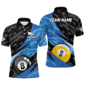 Blue Billiard Jerseys 8 9 Ball Pool Billiard Shirts for Men Polo & 1/4 Zip Shirt Billiards Gifts Team Jersey NNT27