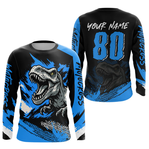 Blue Dinosaur Motocross Racing Jersey UPF30+ MX Racing Dirt Bike Jersey Kid Men Women DNT05
