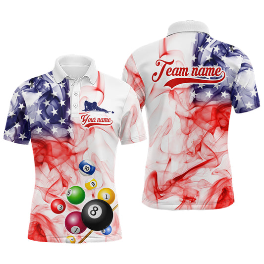 Billiard Jerseys US Flag Smoke 8 Ball Pool Billiard Shirts for Men Team Polo & 1/4 Zip NNT19