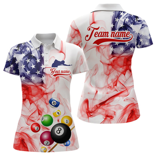 Billiard Jerseys US Flag Smoke 8 Ball Pool Billiard Shirts for Women Team Polo & 1/4 Zip NNT19