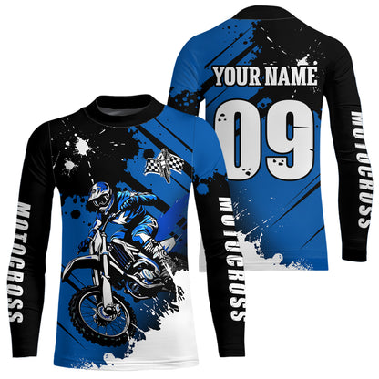 Personalized Blue Dirt Bike Jersey Motocross Jersey Men Women Kid Upf30+Youth Racing Jersey DNT76