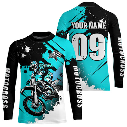 Personalized Turquoise Dirt Bike Jersey Motocross Jersey Men Women Kid Upf30+Youth Racing Jersey DNT76