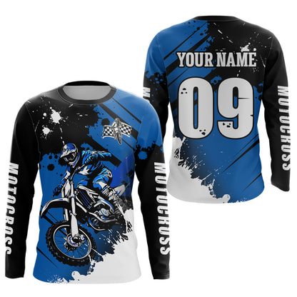 Personalized Blue Dirt Bike Jersey Motocross Jersey Men Women Kid Upf30+Youth Racing Jersey DNT76
