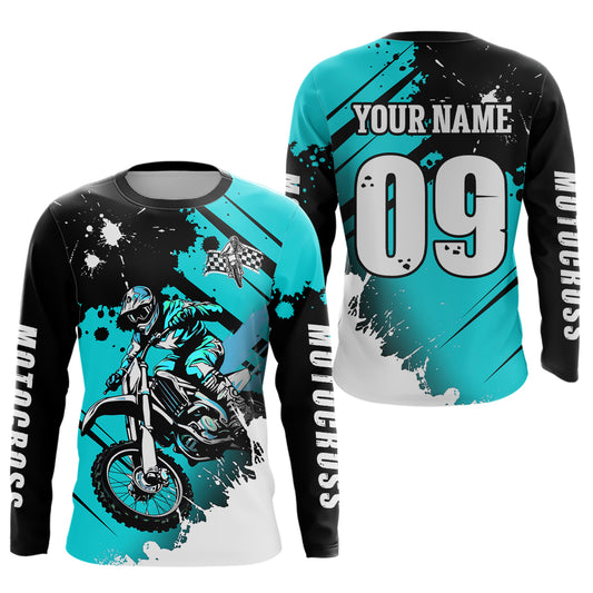 Personalized Turquoise Dirt Bike Jersey Motocross Jersey Men Women Kid Upf30+Youth Racing Jersey DNT76
