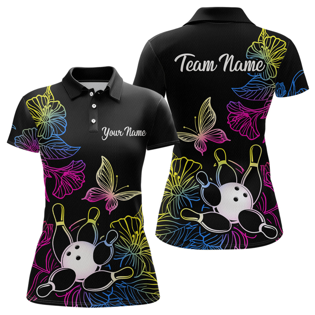 Colorful Butterflies Bowling Shirt for Women Bowling Team Jersey Shirts Polo & Quarter-Zip HNT27