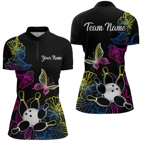 Colorful Butterflies Bowling Shirt for Women Bowling Team Jersey Shirts Polo & Quarter-Zip HNT27
