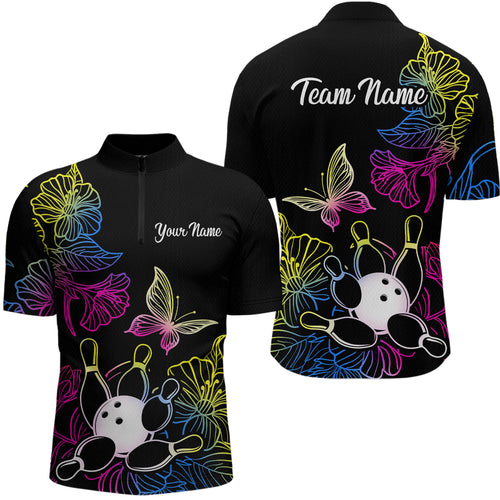 Colorful Butterflies Bowling Shirt for Men Bowling Team Jersey Shirts Polo & Quarter-Zip HNT27