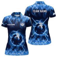 Load image into Gallery viewer, Personalized Blue Flaming Billiard Jerseys 8 Ball Pool Billiard Shirts for Women Team Polo &amp; 1/4 Zip Shirt NNT29