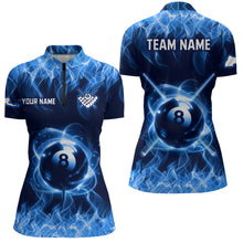 Load image into Gallery viewer, Personalized Blue Flaming Billiard Jerseys 8 Ball Pool Billiard Shirts for Women Team Polo &amp; 1/4 Zip Shirt NNT29