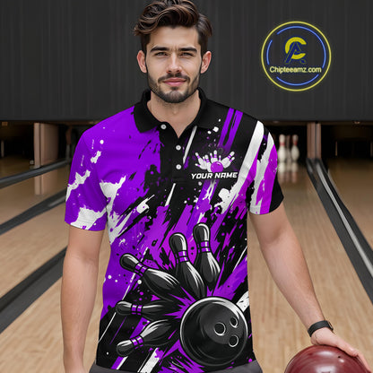 Custom Purple Bowling Jersey for Men Bowling Uniform Polo & 1/4 Zip Bowling Team Shirts HNT105