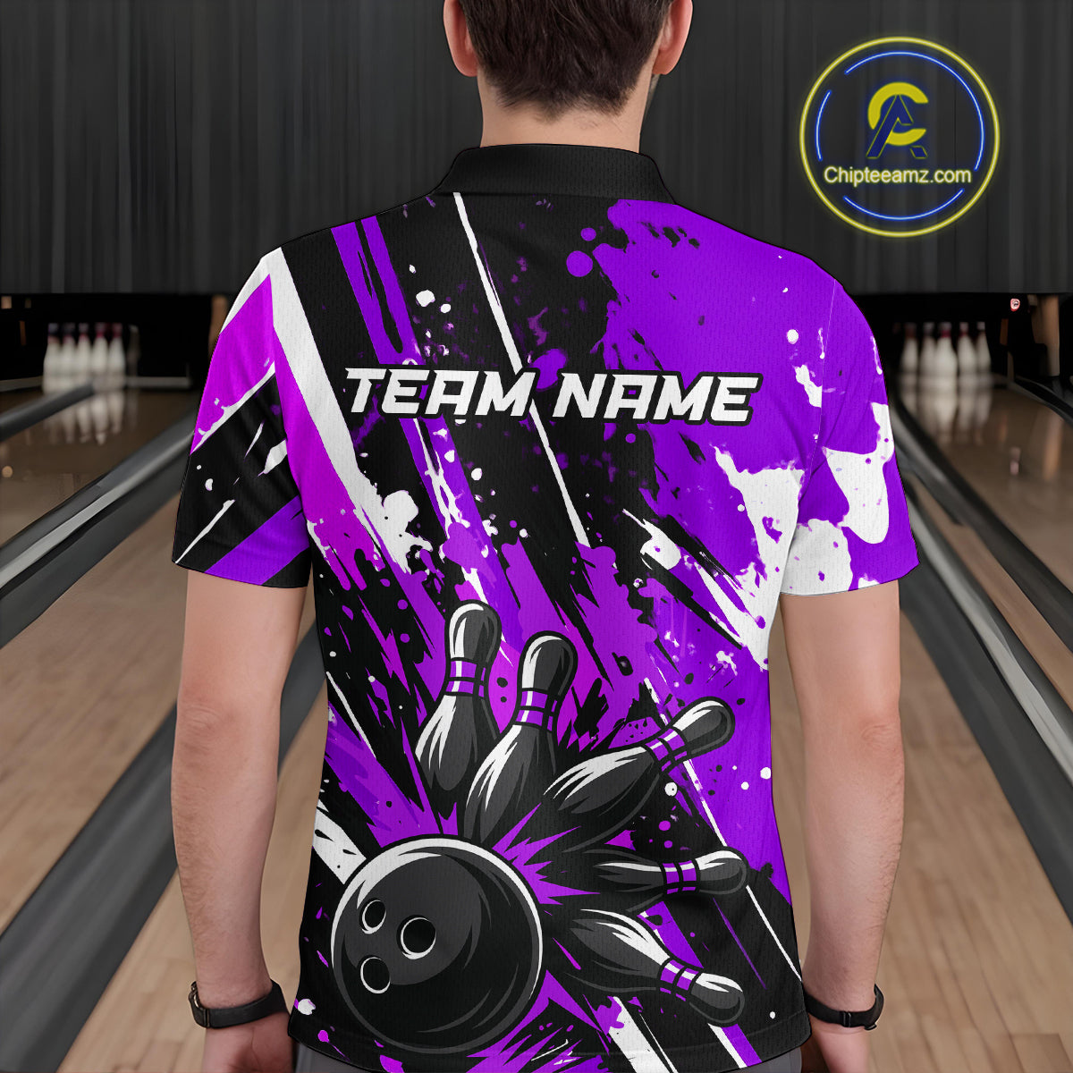 Custom Purple Bowling Jersey for Men Bowling Uniform Polo & 1/4 Zip Bowling Team Shirts HNT105