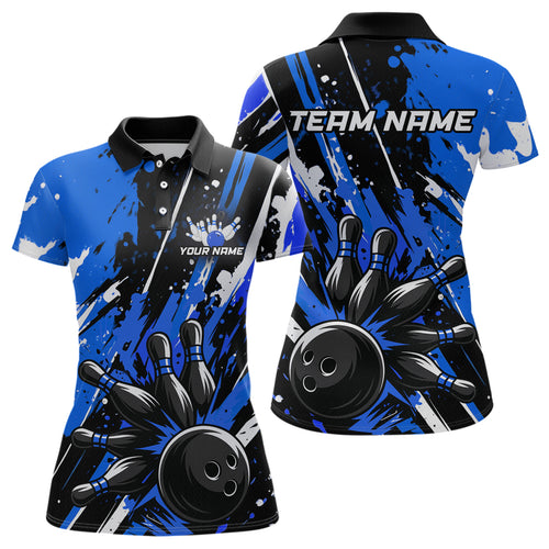 Custom Blue Bowling Jersey for Women Bowling Uniform Polo & 1/4 Zip Bowling Team Shirts HNT105