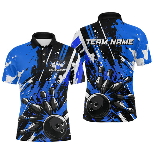 Custom Blue Bowling Jersey for Men Bowling Uniform Polo & 1/4 Zip Bowling Team Shirts HNT105