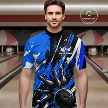 Load image into Gallery viewer, Custom Blue Bowling Jersey for Men Bowling Uniform Polo &amp; 1/4 Zip Bowling Team Shirts HNT105
