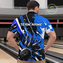 Load image into Gallery viewer, Custom Blue Bowling Jersey for Men Bowling Uniform Polo &amp; 1/4 Zip Bowling Team Shirts HNT105