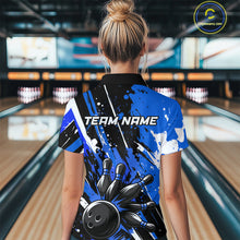 Load image into Gallery viewer, Custom Blue Bowling Jersey for Women Bowling Uniform Polo &amp; 1/4 Zip Bowling Team Shirts HNT105