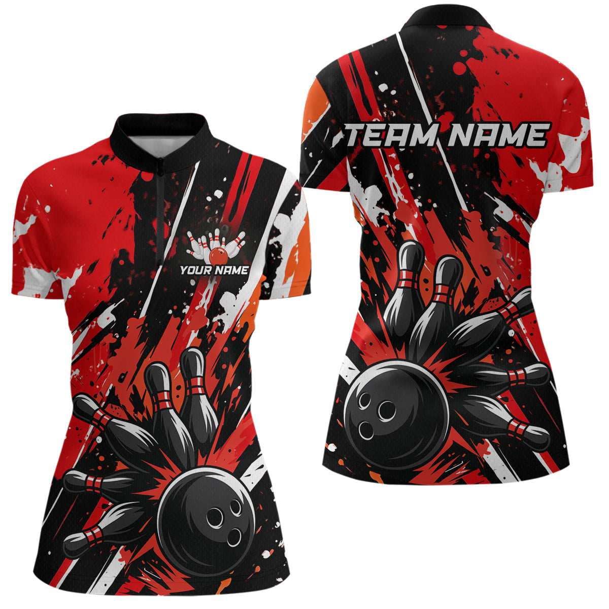 Custom Red Bowling Jersey for Women Bowling Uniform Polo & 1/4 Zip Bowling Team Shirts HNT105
