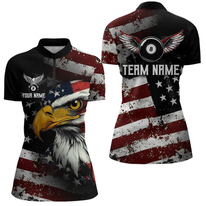 American Flag Billiard Shirt Funny Eagle Billiard Jersey Billiard for Women Polo & 1/4 Zip Shirt NNT06