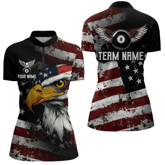 American Flag Billiard Shirt Funny Eagle Billiard Jersey Billiard for Women Polo & 1/4 Zip Shirt NNT06
