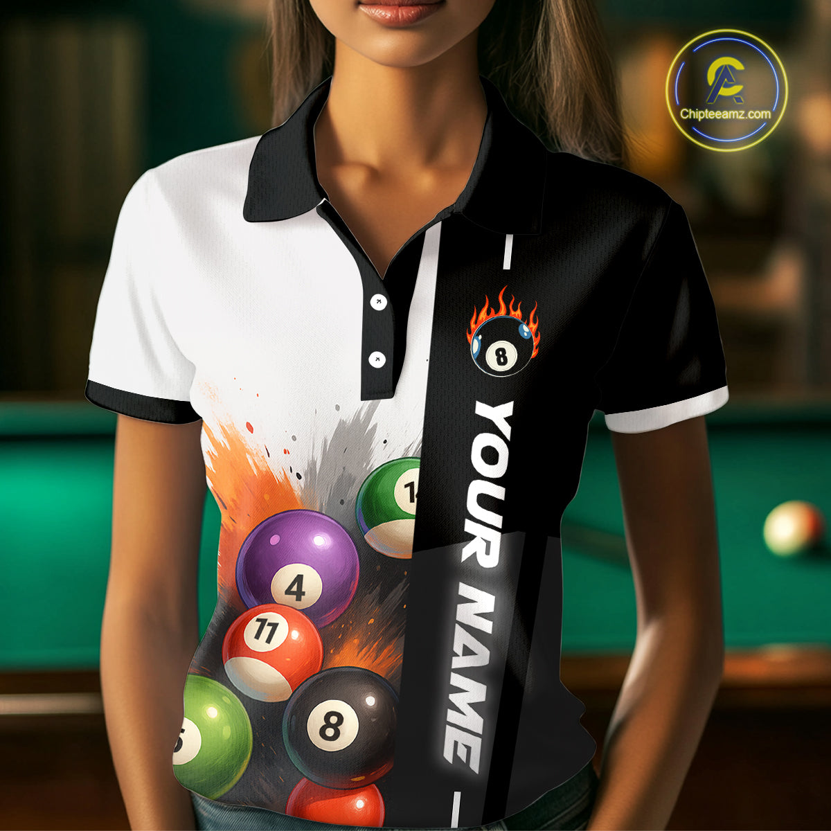 Personalized Women Billiard Shirts Ball Pool Polo & 1/4 Zip Billiard Team Jerseys Billiard Shirt NNT59