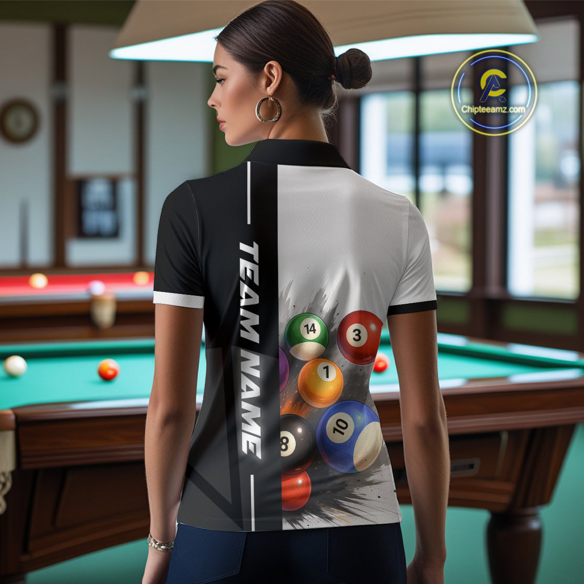 Personalized Women Billiard Shirts Ball Pool Polo & 1/4 Zip Billiard Team Jerseys Billiard Shirt NNT59