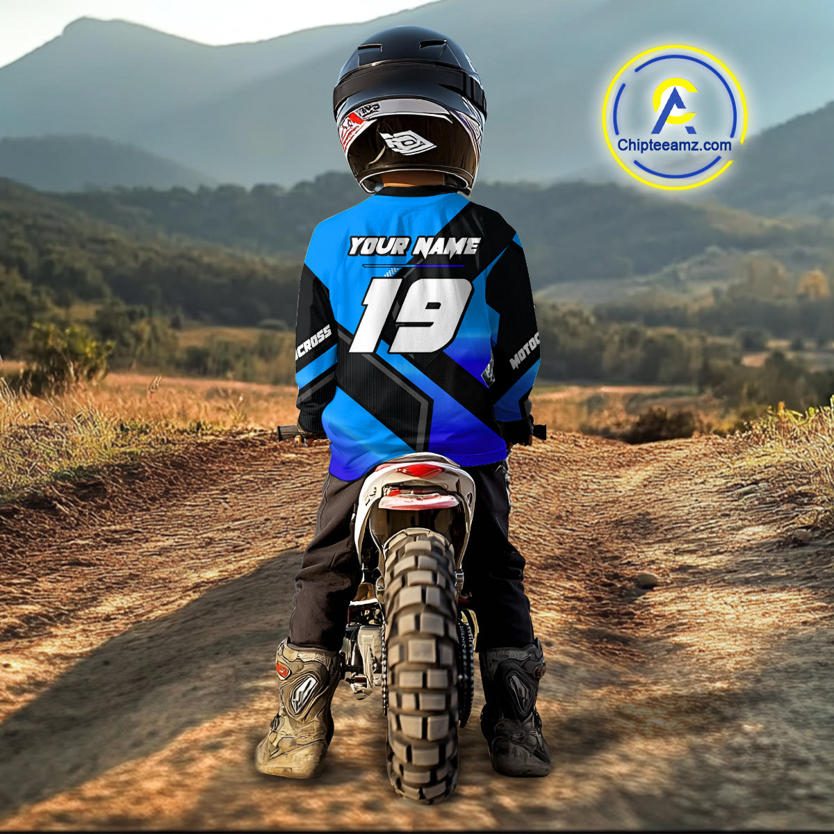 Blue Motocross Shirts UPF30+Custom Dirt Bike Jersey Off-Road Shirt Kid Men Women DNT57