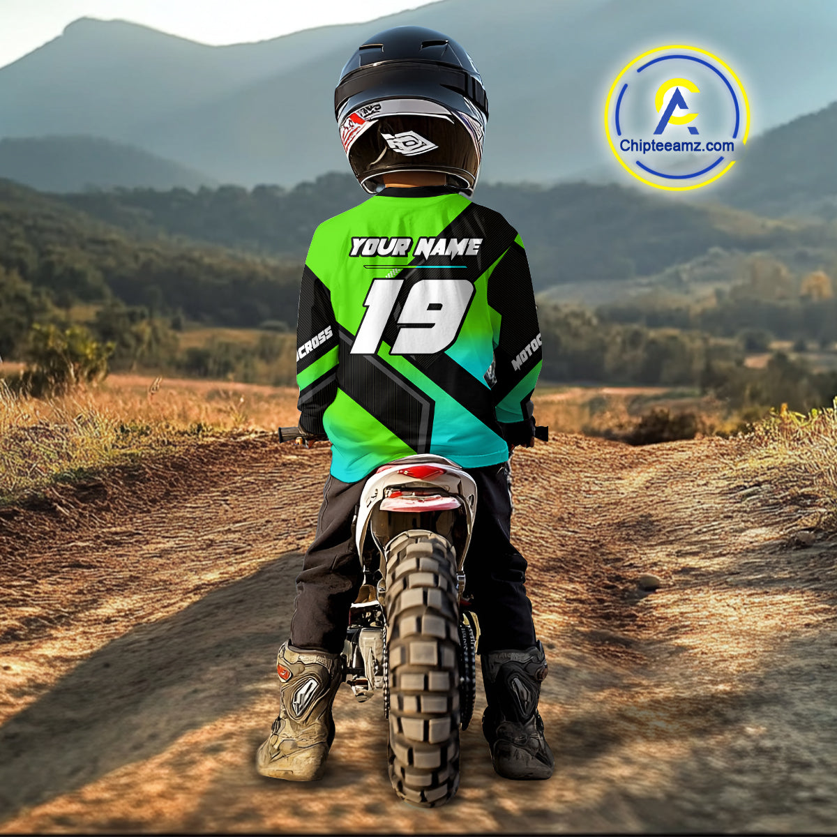 Green Motocross Shirts UPF30+Custom Dirt Bike Jersey Off-Road Shirt Kid Men Women DNT57