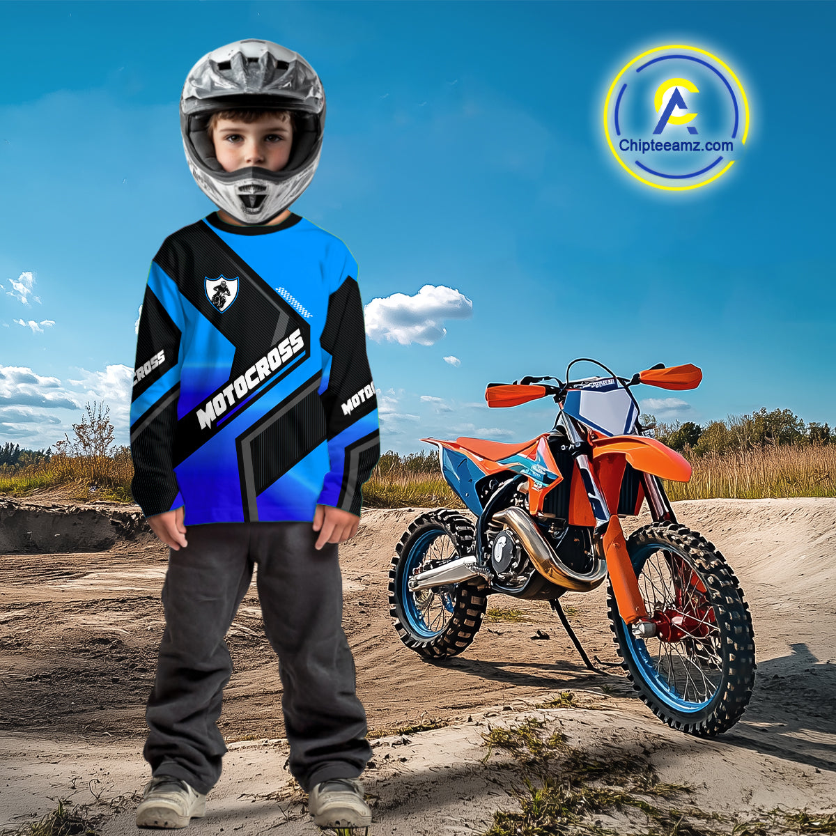 Blue Motocross Shirts UPF30+Custom Dirt Bike Jersey Off-Road Shirt Kid Men Women DNT57