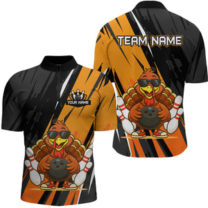 Custom Orange Funny Turkey Bowling Jersey for Men Polo & 1/4 Zip Thanksgiving Bowling Team Shirts HNT124