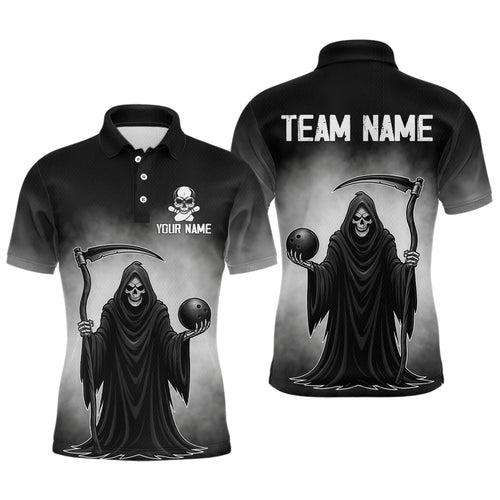 Custom Black Skeleton Bowling Jersey for Men Bowling Uniform Polo & 1/4 Zip Bowling Team Shirts HNT110
