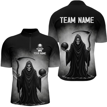 Custom Black Skeleton Bowling Jersey for Men Bowling Uniform Polo & 1/4 Zip Bowling Team Shirts HNT110