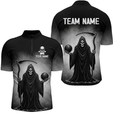 Load image into Gallery viewer, Custom Black Skeleton Bowling Jersey for Men Bowling Uniform Polo &amp; 1/4 Zip Bowling Team Shirts HNT110