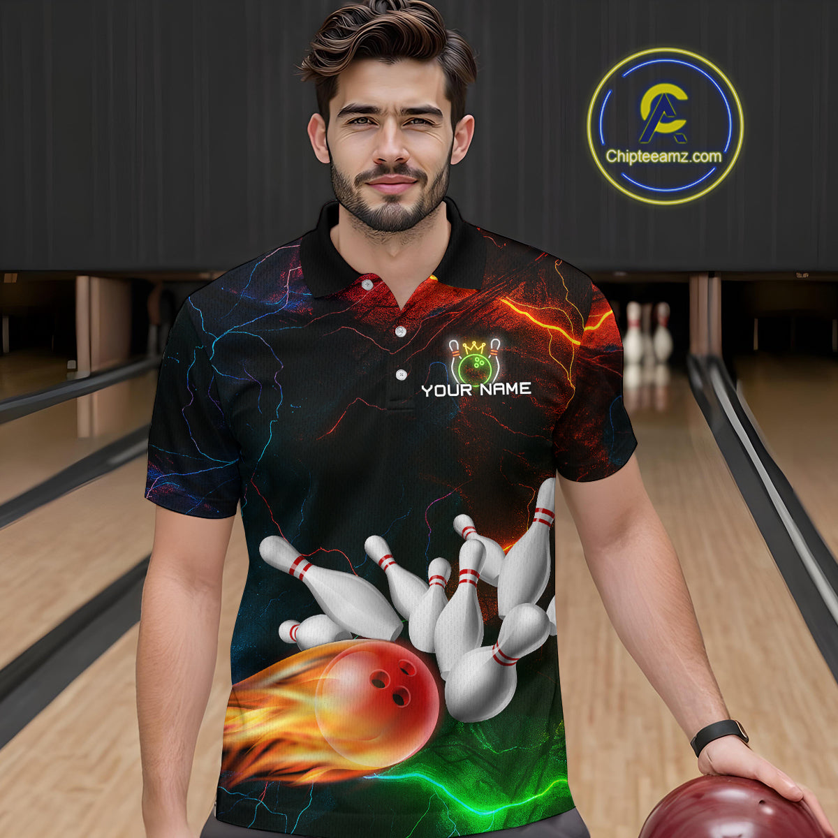 Custom Colorful Lightning Bowling Jersey for Men Bowling Uniform Polo & 1/4 Zip Bowling Team Shirts HNT113